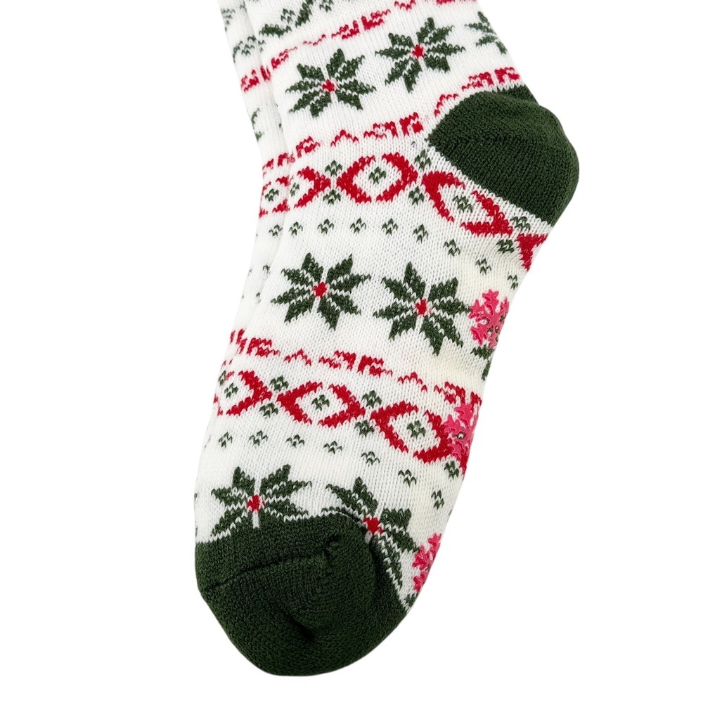 Happy Holidays Sherpa Lined Lounge Sock Women 9-11 Cozy Christmas Deer Snowflake - Picture 11 of 12